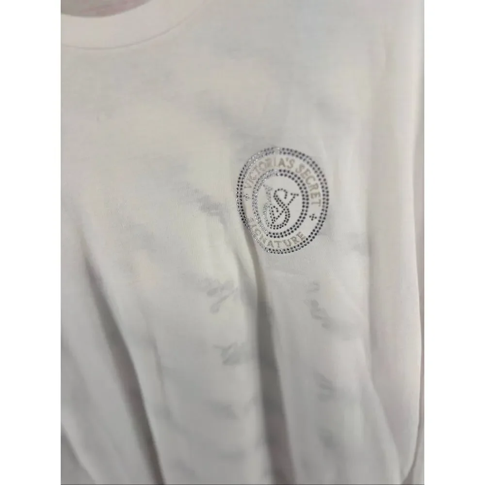 Victoria's Secret Pajama Set Long Sleeve Top Pants Rhinestone Logo Size M